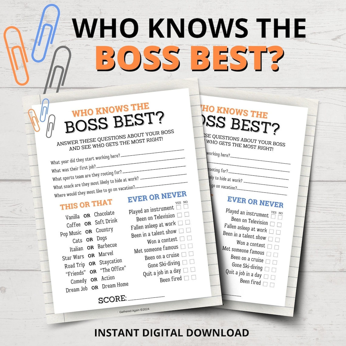 Printable Who Knows the Boss Best Game | Boss Trivia | Boss Birthday ...