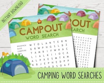 Printable Camping Word Searches | Printable Camping Games | Printable Word Searches for Kids | Printable Summer Camp Games for Kids