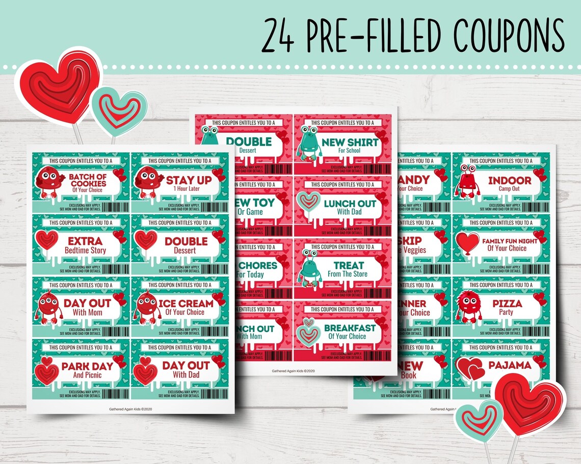 Printable Valentine Coupons for Boys Valentine's Day | Etsy