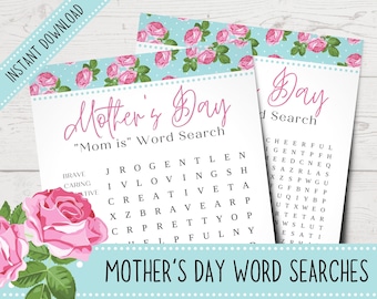 Printable Mother's Day Word Searches | Happy Mother's Day Games | Printable Word Searches | Printable Family Games | Shabby Chic Roses
