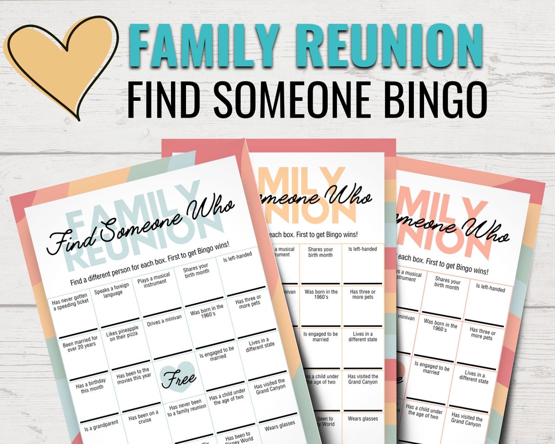 Family Reunion Bingo Game Printable Family Reunion Games Find Someone ...