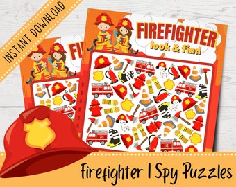 Firefighter I Spy Puzzles for Kids | Printable Look and Find | Printable Games | Pre-school Activities for Kids | Instant Download