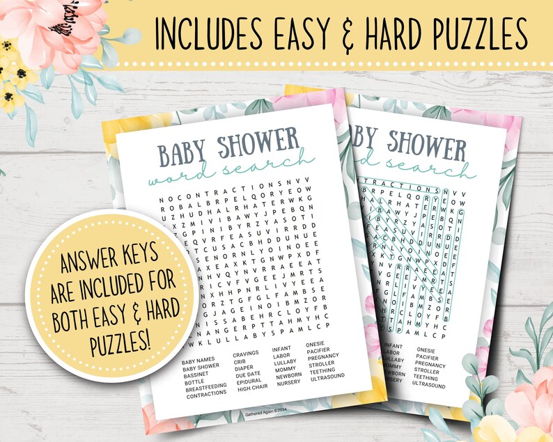 Baby Shower Word Search Bundle Printable Baby Shower Word Searches Baby ...