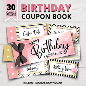 Geburtstags Couponbuch für Sie zum Ausdrucken | Bester Freund Gutscheine | Mama Gutscheine | Frau Gutscheine | Tochter Gutscheine Schwester Gutscheine BFF Gutscheine