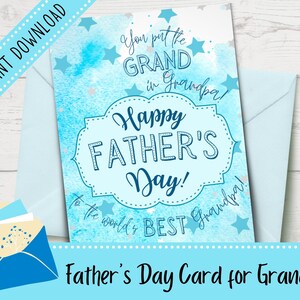 Tarjeta imprimible del Día del Padre para el abuelo / Feliz Día del Padre Abuelo / Regalos para el abuelo / Plantilla de sobre incluida
