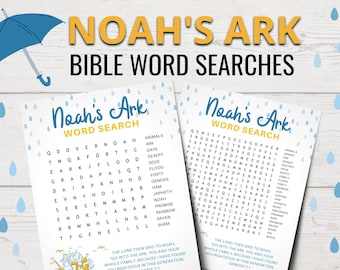 Noah's Ark Word Searches | Bible Word Searches for Kids | Printable Noah's Ark Word Search | Bible Study | Sunday School | Youth Group