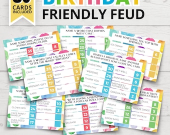 Printable Birthday Friendly Feud Game | Funny Birthday Feud Party Game | Birthday Games for Kids | Adults | Family-Friendly Birthday Games