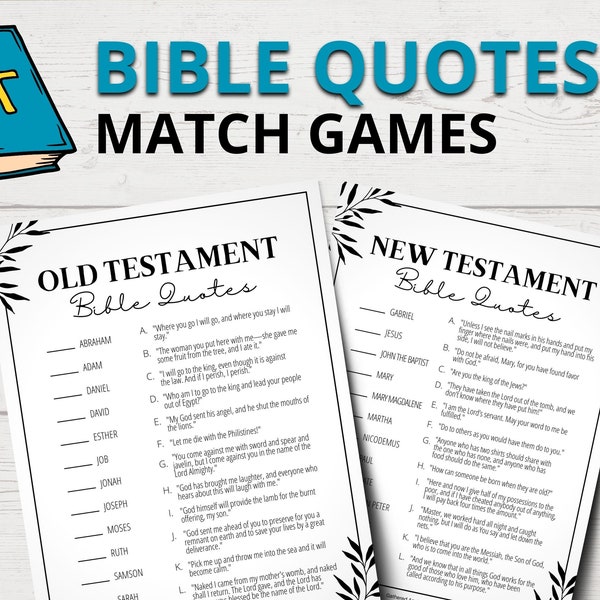 Printable Bible Quotes Matching Games | Bible Verses Quotes Quiz | Old Testament | New Testament | Bible Study | Sunday School | Youth Group