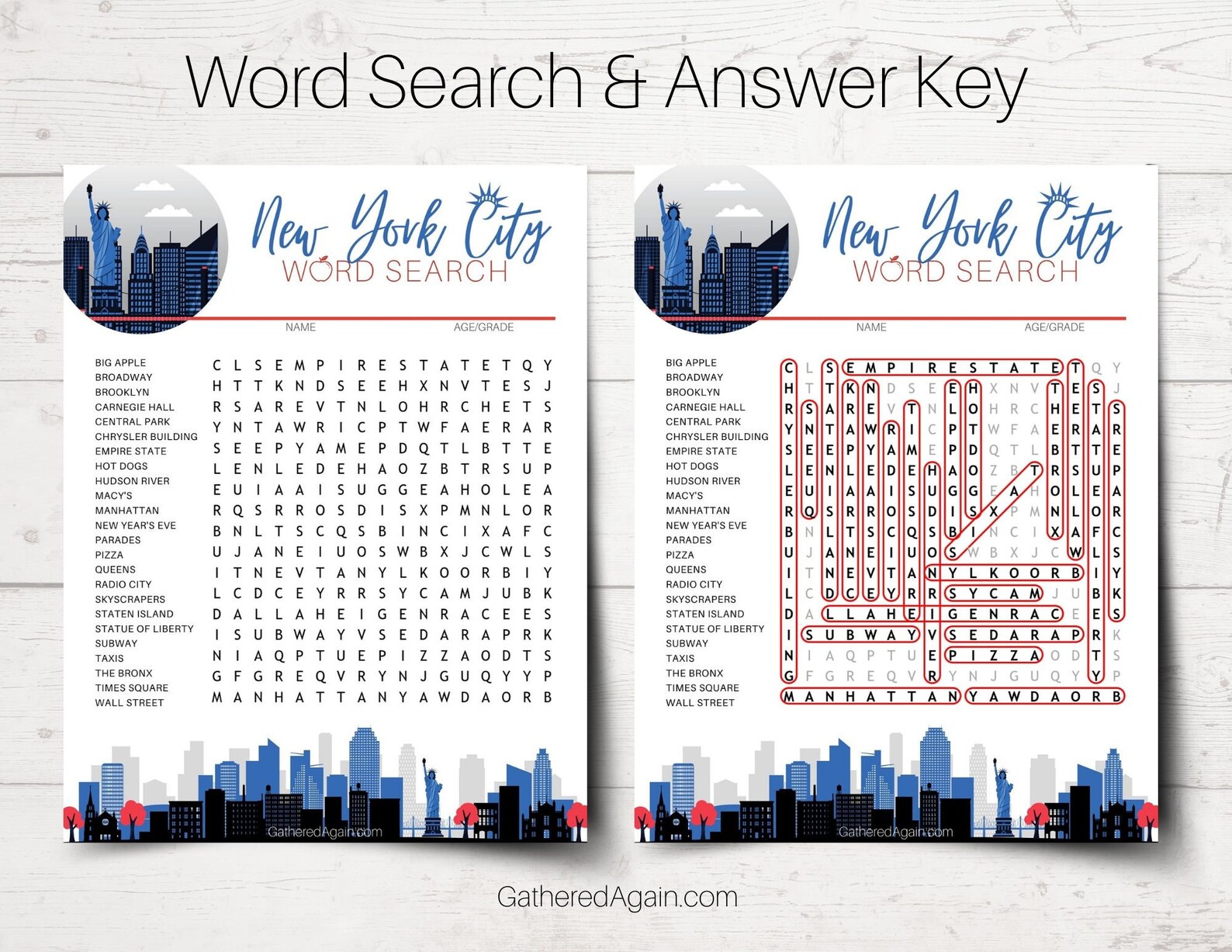 New York City Word Search Puzzle for Kids, Homeschool Lesson, Teacher ...