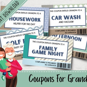 Cupones del abuelo / Libro de cupones / Regalos para el abuelo / Día de los abuelos / Día del padre / Cumpleaños del abuelo / Imprimible / Descarga instantánea