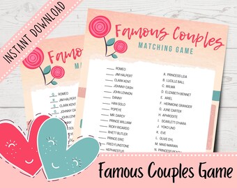 Famous Couples Matching Game | Bridal Shower Game | Bachelorette Party | Couples' Night | Virtual Games | Printable