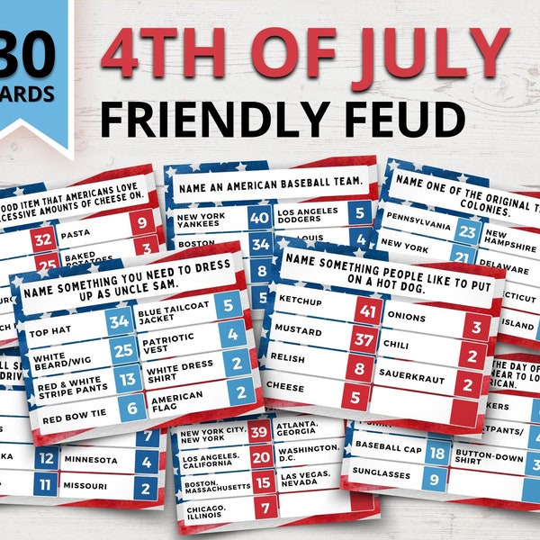 Printable 4th of July Feud Game | Independence Day Friendly Feud Game | 4th of July Family Feud Questions | Funny 4th of July Party Games