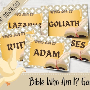 Who Am I Game - Bibel Figuren Edition | Druckbare Who Am I Karten | Bibelstudie Eisbrecher | Druckbare Sonntagsschule Aktivität | Wortspiele