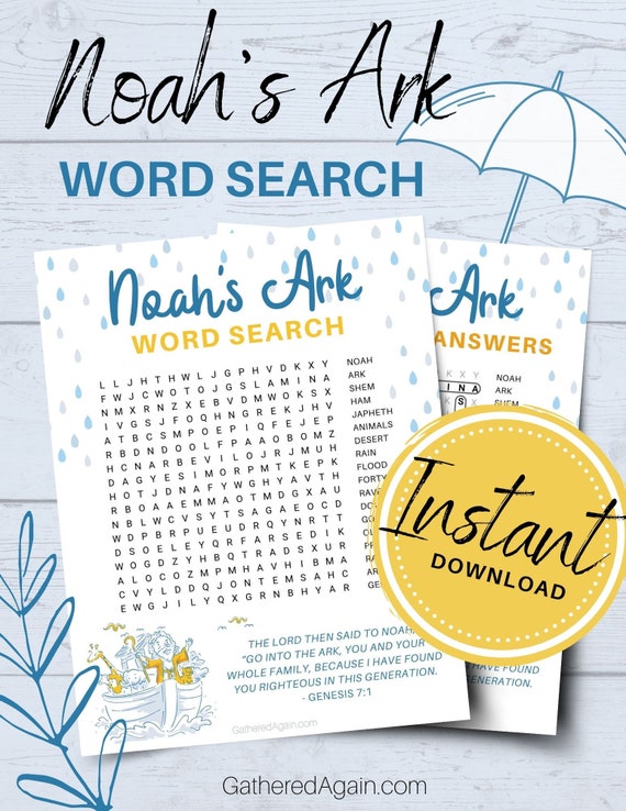 noah s ark bible word search for kids printable instant etsy