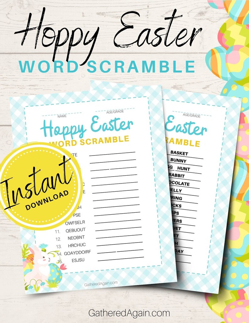 hoppy easter word scramble game printable instant download etsy