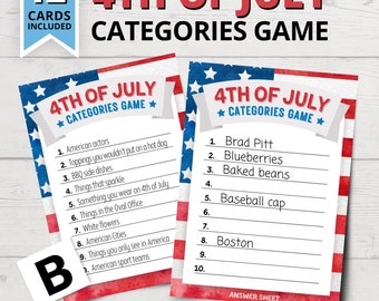 Fourth of July Categories Game | Printable 4th of July Games | Family-Friendly 4th of July Party Games | Independence Day Games