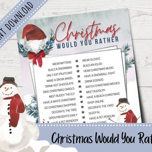 Christmas Would You Rather Game | Christmas Party Games | Christmas Conversation Starters | Christmas Icebreakers Game | Printable