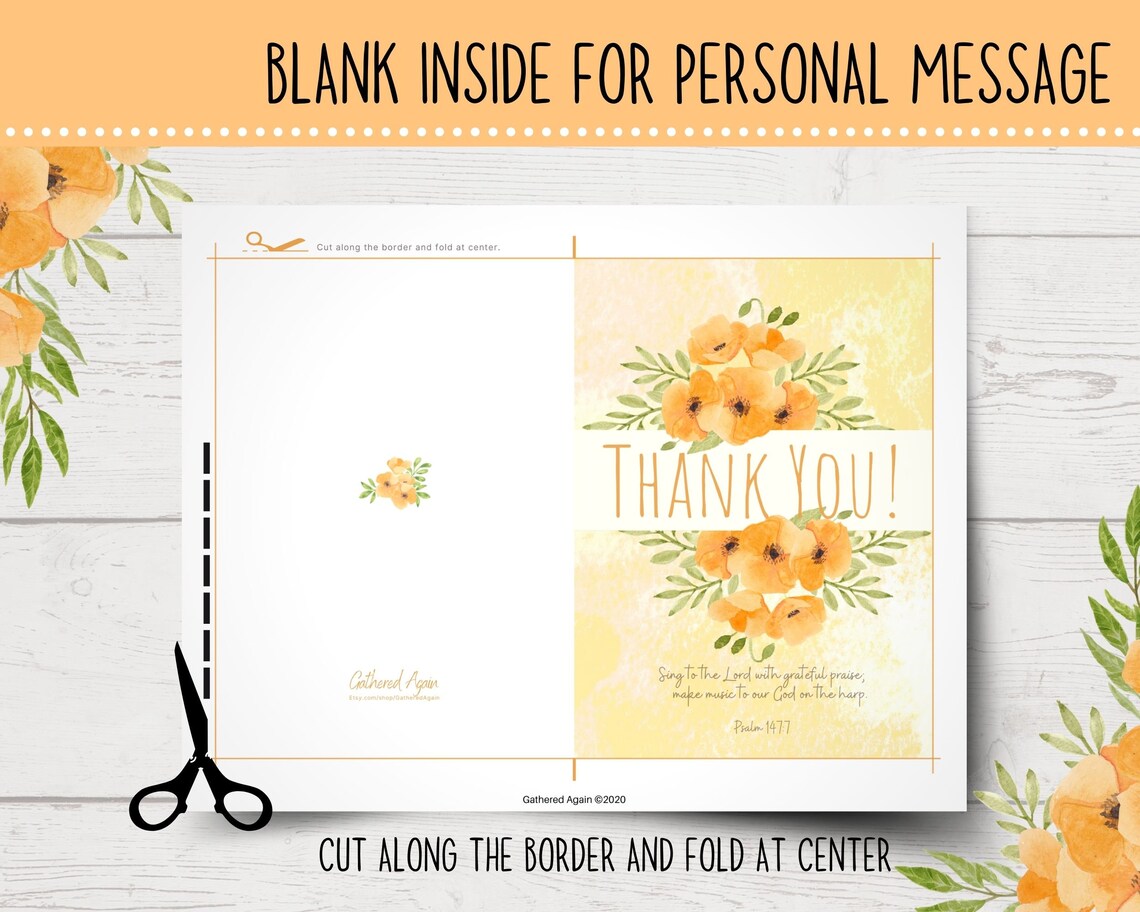 Printable Thank You Card Christian Thank You Card Printable Cards