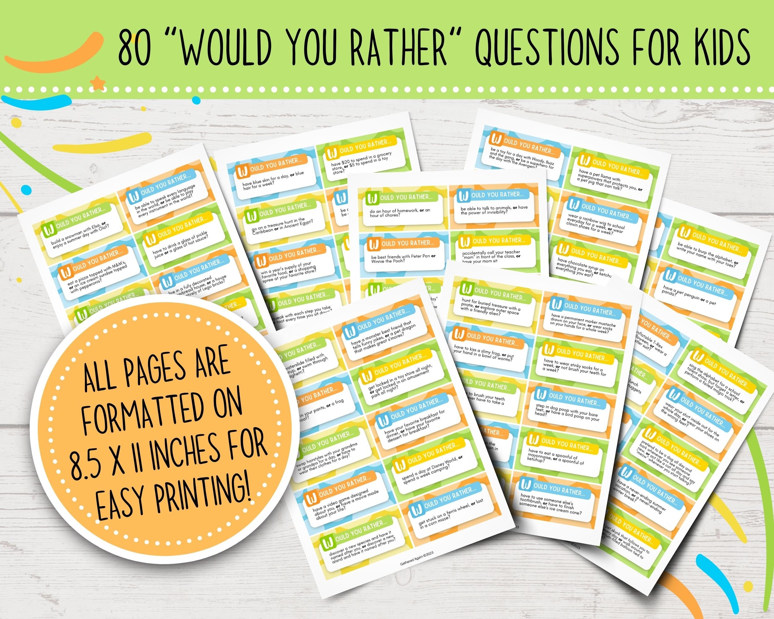 Printable quot would You Rather quot Questions for Kids Family friendly Printable quot would You Rather quot Questions for Kids Family friendly
