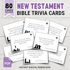 Schede di quiz sulla Bibbia del Nuovo Testamento / Domande di quiz sulla Bibbia / Quiz stampabili sulla Bibbia / Giochi biblici per la chiesa / Giochi cristiani stampabili