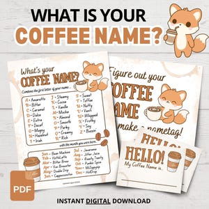 Was ist Dein Kaffee-Name? | Druckbares Kaffee Namen Spiel | Lustige Kaffee Gesellschaft Spiele | Kaffee Spiele | Kaffee Spitznamen | Kaffee Bar Party Spiele