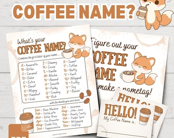 What's Your Coffee Name? | Printable Coffee Name Game | Funny Coffee Party Games | Coffee Games | Coffee Nicknames | Coffee Bar Party Games