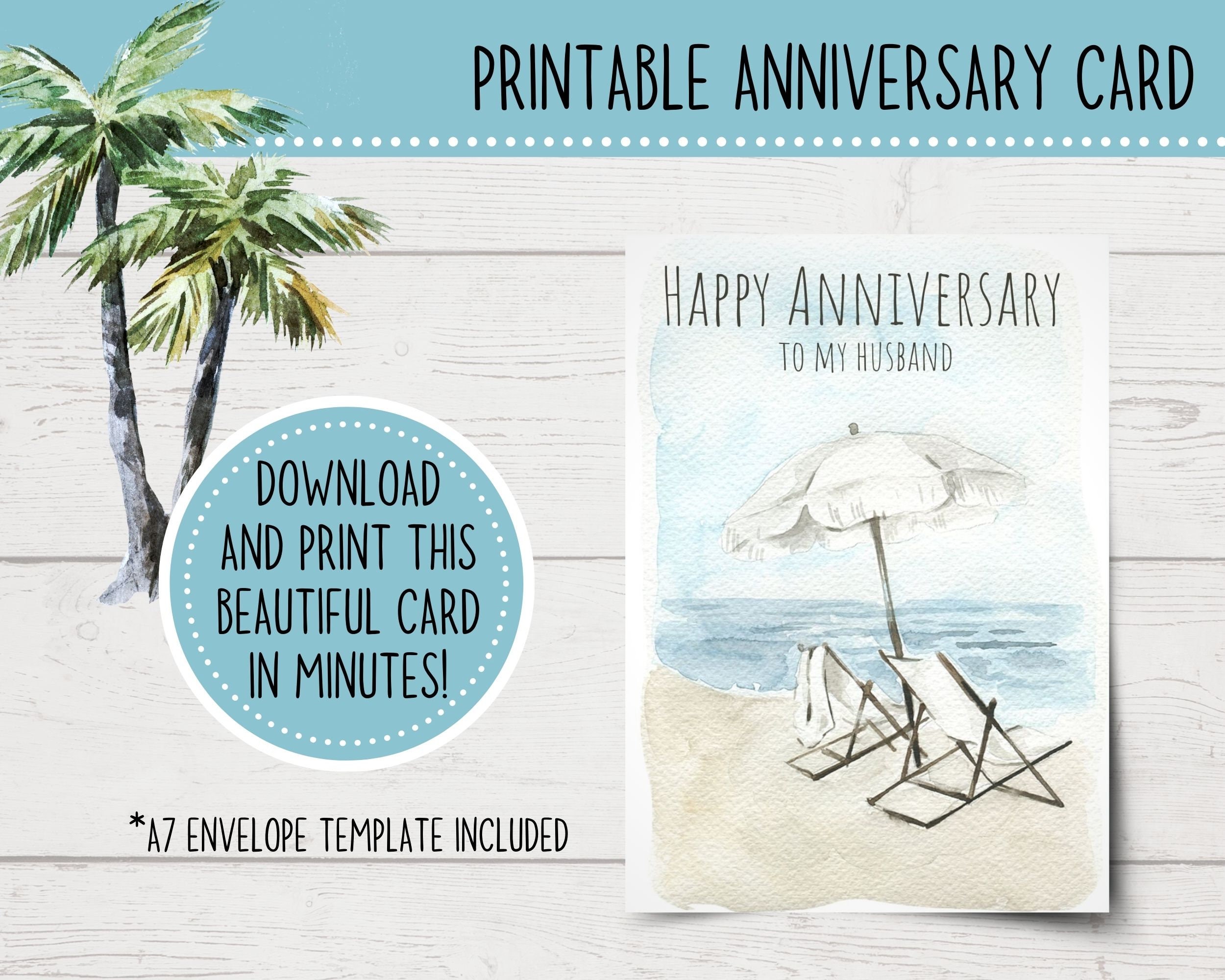 Printable Anniversary Card for Husband | Beach Anniversary Card for Him ...