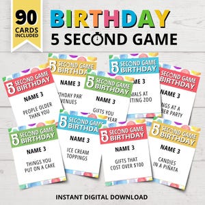 Birthday 5-Second Game | Printable Birthday Party Games | Birthday Games for Kids | Birthday Games for Adults | Funny Birthday Party Games