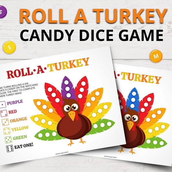 Roll-A-Turkey Dice Game | Thanksgiving Candy Dice Game | Printable Thanksgiving Party Games | Thanksgiving Games for Kids