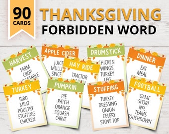 Thanksgiving Forbidden Word Game | Funny Thanksgiving Word Games | Printable Thanksgiving Party Games | Thanksgiving Games for Kids