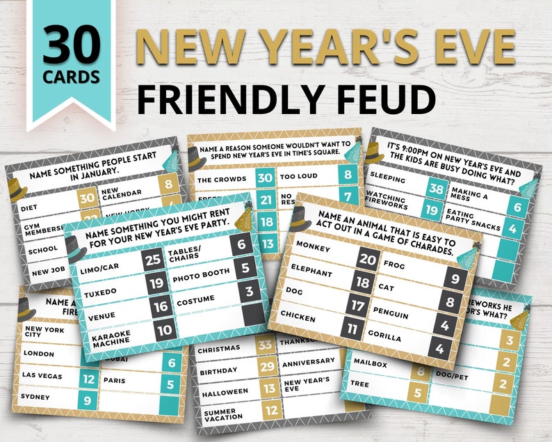 Printable New Year's Eve Feud Game New Year's Eve Family Feud-Style Game Show Funny New Year's Party Games Printable New Year's Games image 1