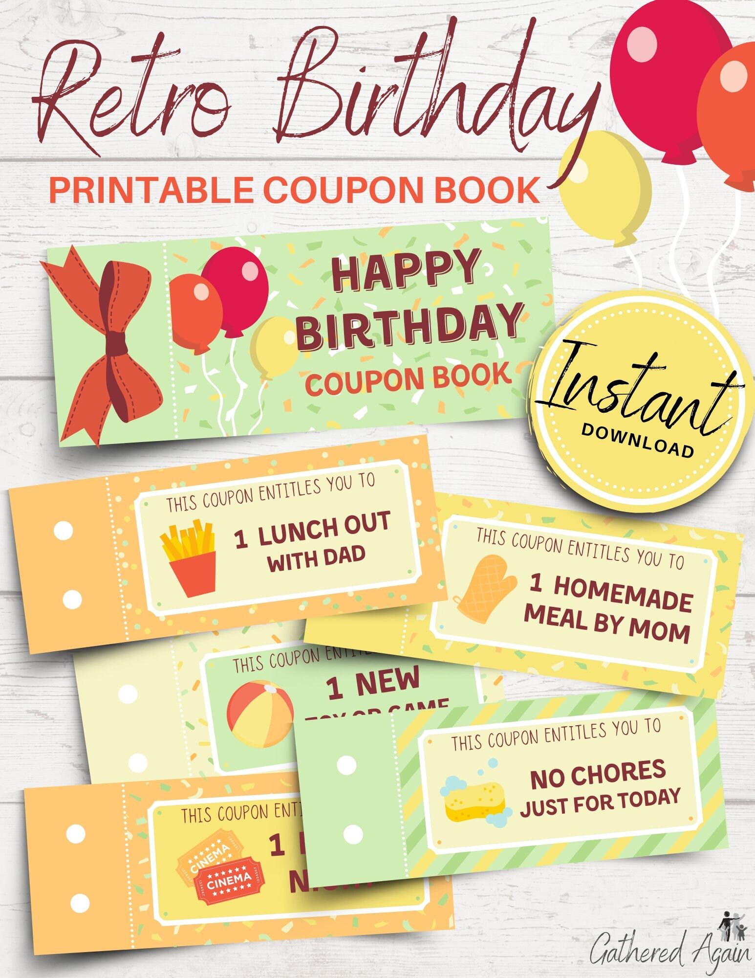 Retro Birthday Coupon Book Reward Coupons for Kids Etsy