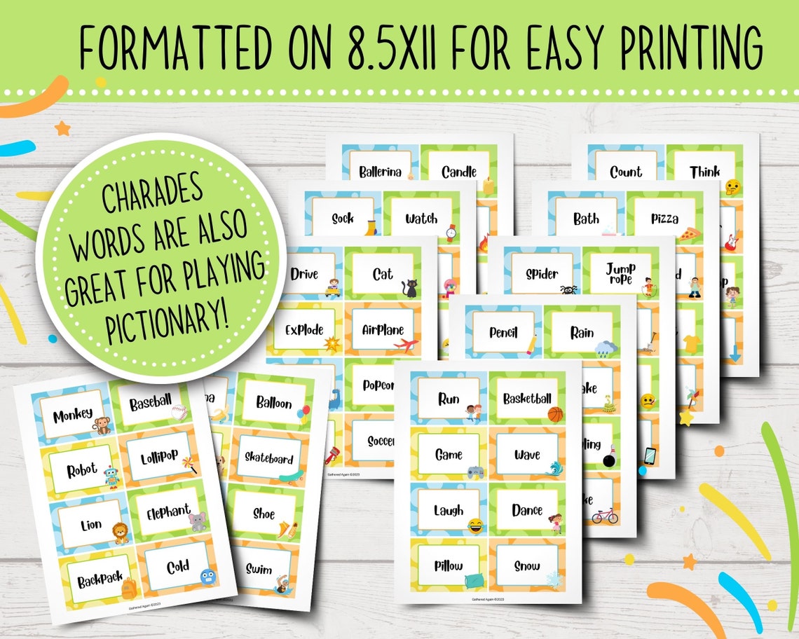 Charades Game for Kids | Printable Kid-edition Charades | Classroom Charades Game | Birthday ...