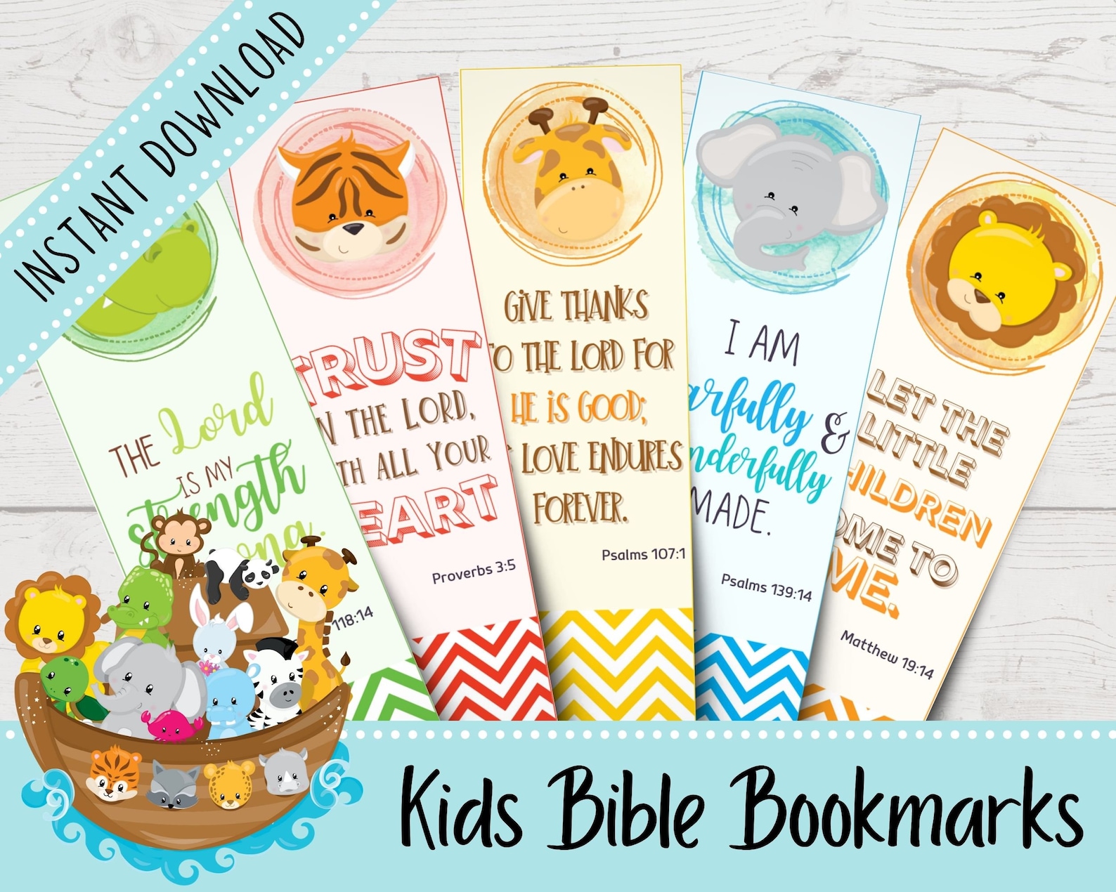 PRINTABLE Bible Verse Bookmarks for Kids Animal Bookmarks Christian
