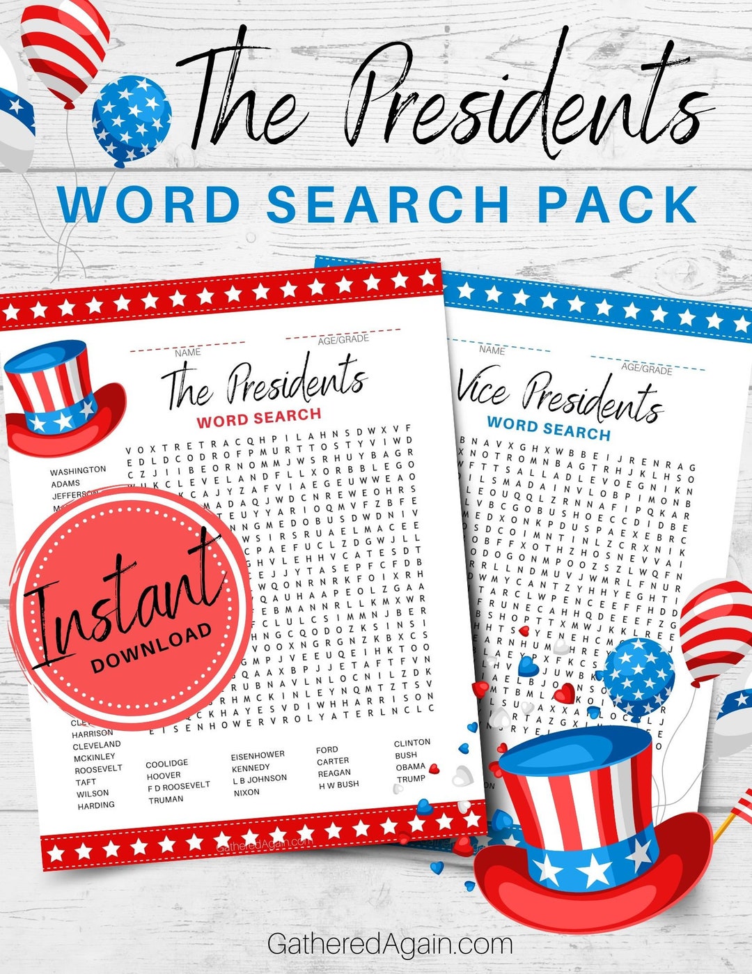 The U.S. Presidents Word Search Pack for Kids Homeschool