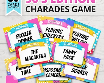 90s Edition Charades Words Game | Funny 90s Party Games | 90s Birthday Games | Funny 90s Games for Adults | 90s Theme Party Games |