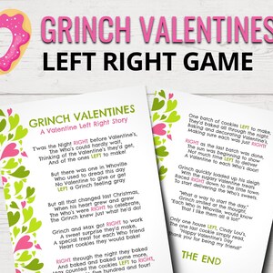Grinch Valentines Left Right Game | Printable Grinch Left Right Story | Valentine&#39;s Day Party Games | Gift Exchange Game | Gift Swap