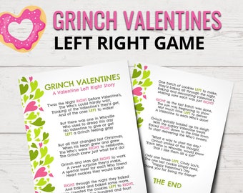 Grinch Valentines Left Right Game | Printable Grinch Left Right Story | Valentine's Day Party Games | Gift Exchange Game | Gift Swap