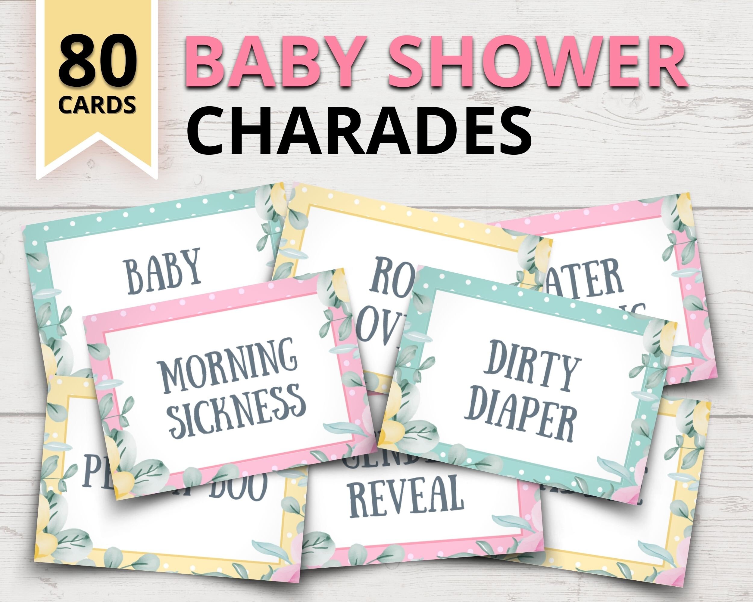 Baby Shower Charades Game Printable Baby Shower Pictionary Cards Baby ...