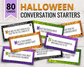 Printable Halloween Conversation Starters | Halloween Icebreaker Questions | Funny Halloween Questions | Halloween Party Games