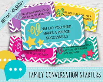 Printable Family Conversation Starters | Talking Prompts | Dinner Table Conversations for Family | Family Bonding Activities