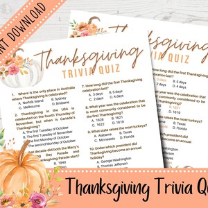 Thanksgiving Trivia Quiz | Thanksgiving Trivia Questions | Thanksgiving Party Game | Trivia Night | Printable