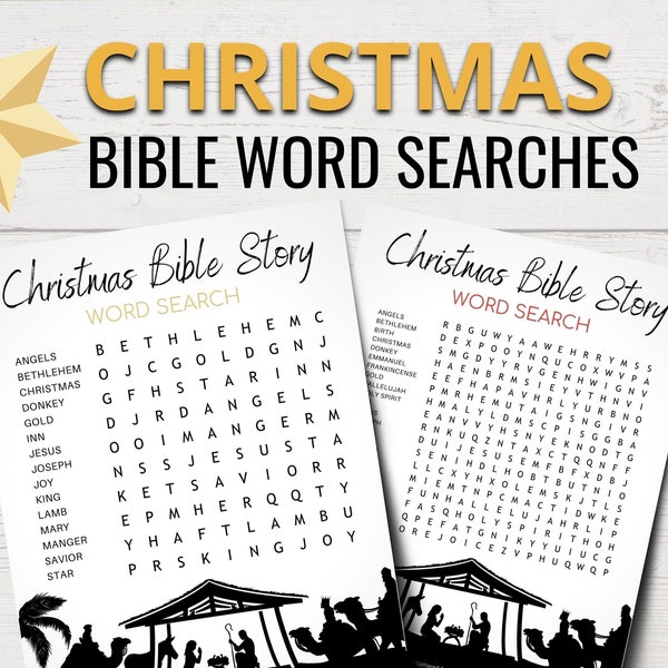 Christmas Bible Word Searches for Kids | Christmas Story Lesson | Printable Christmas Party Game | Sunday School | Youth Group | Bible Study