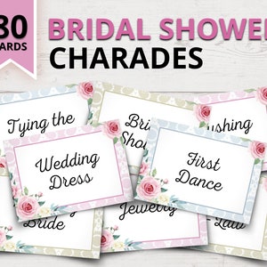 Jeu de charades de douche nuptiale | Cartes de charades de mariage | Cartes imprimables de charades de douche nuptiale | Jeux de fête de douche nuptiale | Jeux de mariage