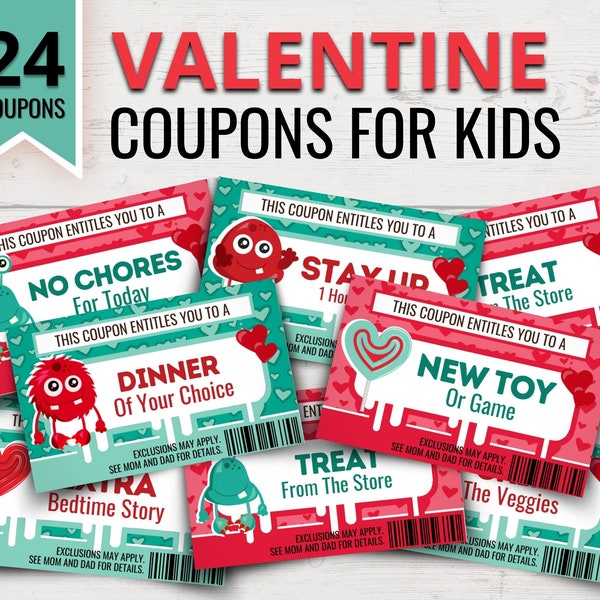 Coupons de Saint-Valentin imprimables pour garçons | Livre de coupons de la Saint-Valentin pour les enfants | Coupons imprimables pour enfants | Coupons-cadeaux de la Saint-Valentin