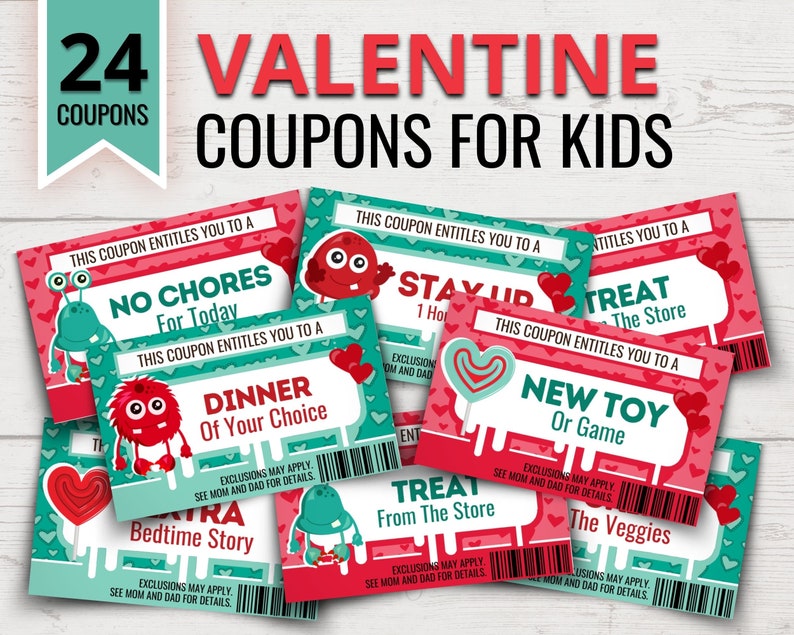 Printable Valentine Coupons for Boys Valentine's Day Coupon Book for Kids Printable Coupons for Kids Valentine Gift Coupons image 1