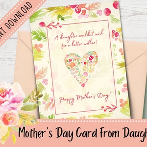 Printable Mother's Day Card from Daughter | Mother's Day Card | Gifts for Mom | Envelope Template Included