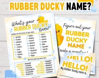 What's Your Rubber Ducky Name? | Printable Rubber Ducky Name Game | Funny Rubber Ducky Party Games | Rubber Ducky Birthday | Baby Shower