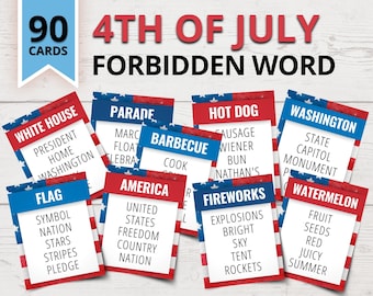 4th of July Forbidden Words Game | Funny July 4th Word Game | Printable 4th of July Party Games for Kids | Seniors | Office Party