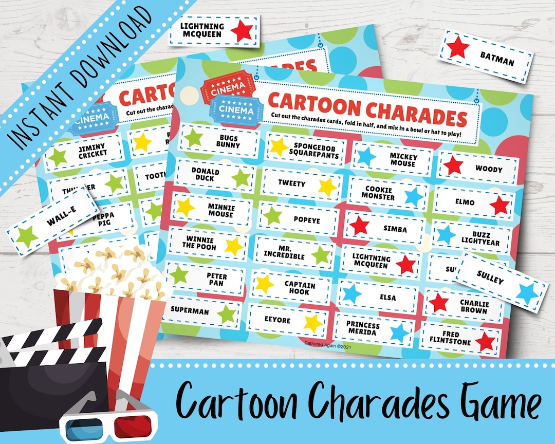 Cartoon Charades for Kids | Printable Charades Game | Icebreaker Ideas | Virtual Party Game ...